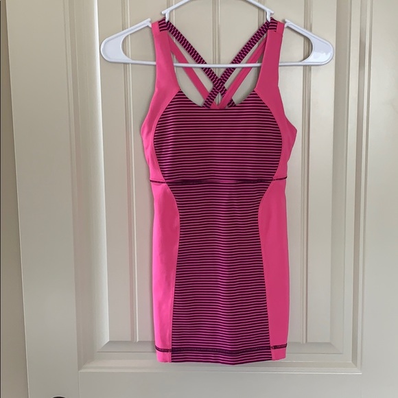 lululemon athletica Tops - Lululemon Pink & Maroon Stripe Bra-n-Tank Top EUC
